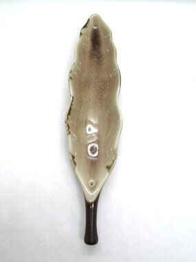 Trinket Tray Leaf Shape Pottery Ceramic Glazed  Beige Brown Excellent Condition